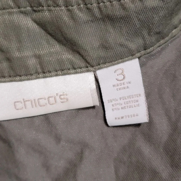 Chico's Cascade Valerie Crinkled Casual Open Front Vest Olive Green Size 3 - Picture 5 of 5